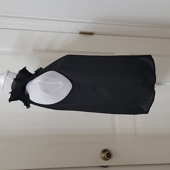 SHEIN Size M Black Frill Trim Mock Neck Sleeveless Blouse, EUC - Picture 8 of 15